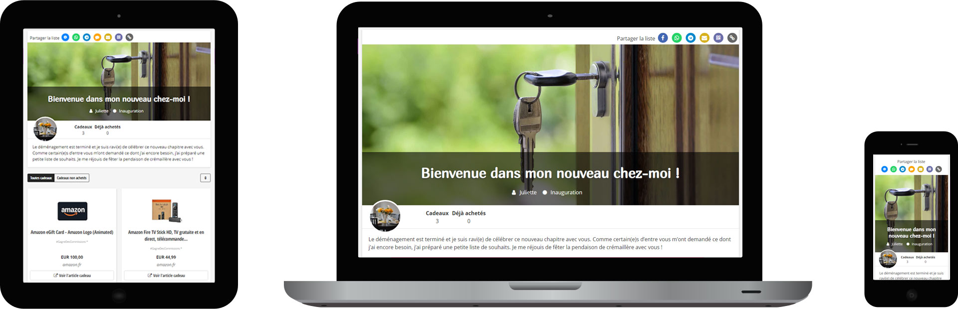 Exemple de design - Liste de cadeaux - Crémaillère