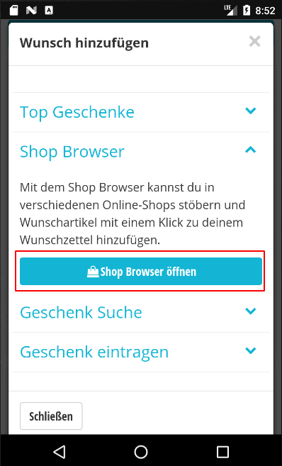 Wishbob App - Shop Browser - Passo 1