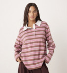 ASOS DESIGN - Polo de rugby oversize coupe carr&eacute;e &agrave; rayures - Rose