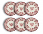  Lot de 6 assiettes &agrave; dessert fleuries en porcelaine 20cm, FAUSTINE