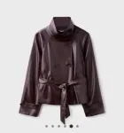 Stradivarius High neck leather effect trench coat in burgundy